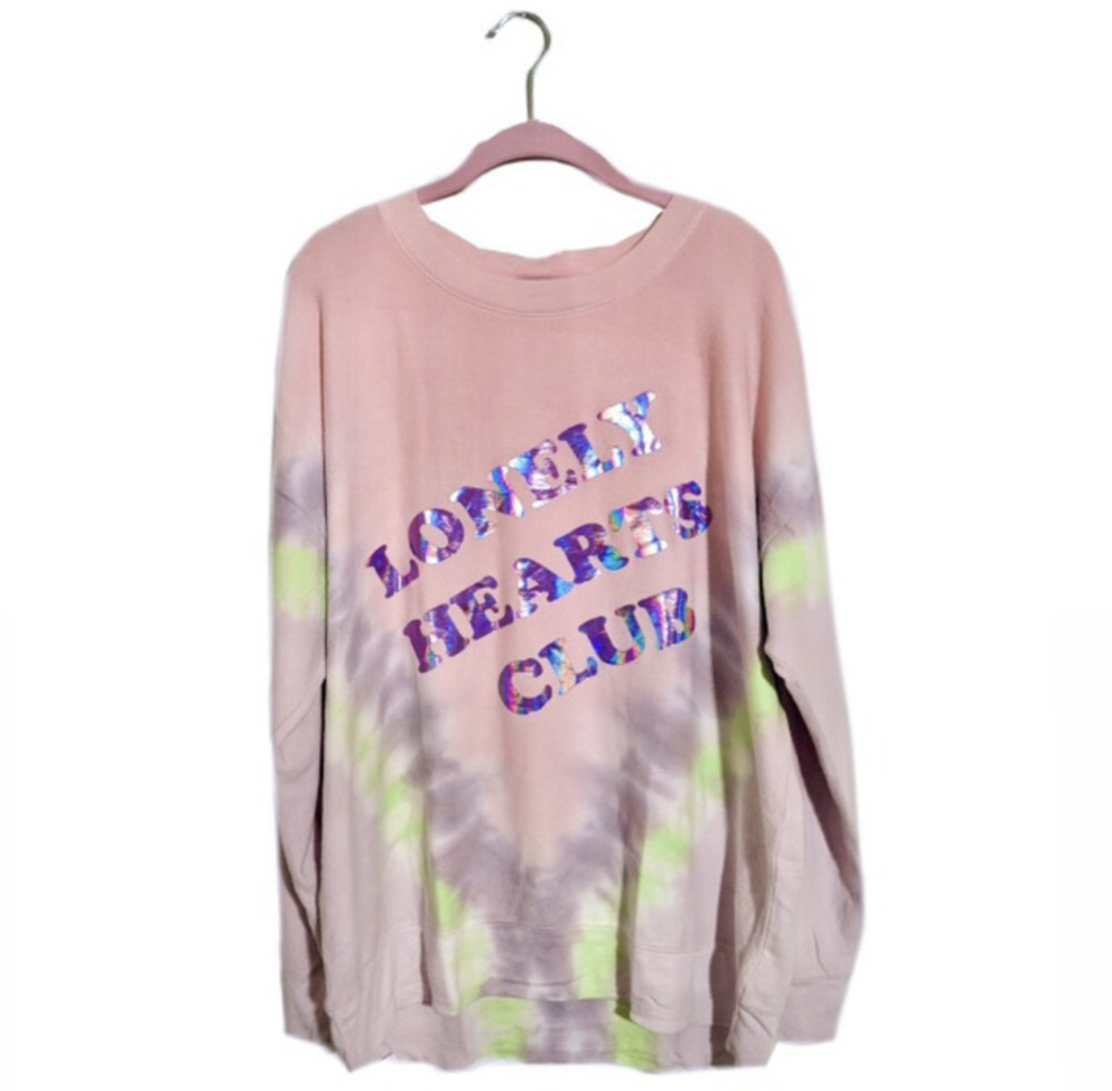 Wildfox Lonely Hearts Club Roadtrip Holographic Tie Dye Sweatshirt Size Small